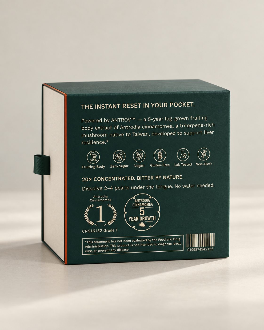 Back of Thryve RESET Amber Vitality Pearls packaging with product information and directions
