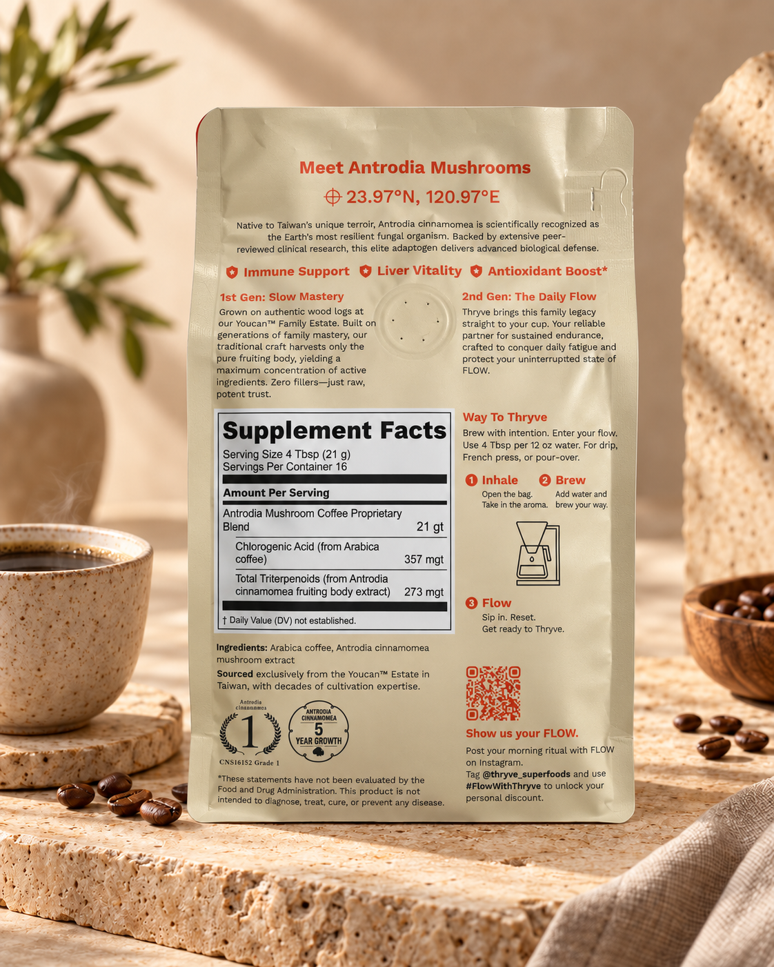 FLOW Antrodia Mushroom Ground Coffee
